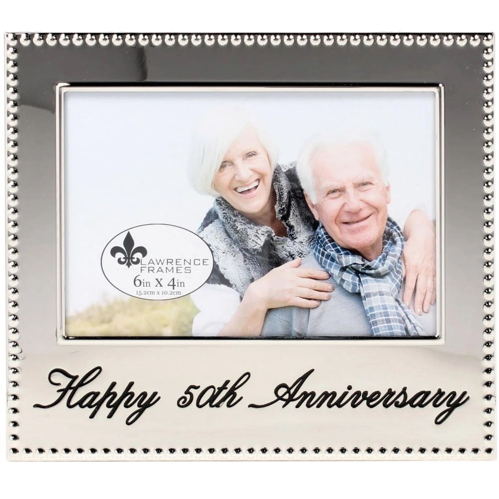 50th Anniversary Photo Frame 4x6 Beaded Silver Tone Timeless Keepsake Gift NEW